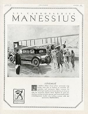 "CAROSSERIES MANESSIUS" Annonce originale entoilée illustrée par Léon FAURET et publiée dans L'IL...