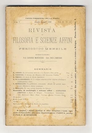 Rivista di filosofia e scienze affini, a. V, vol. II, n. 1-2, luglio-agosto 1903.