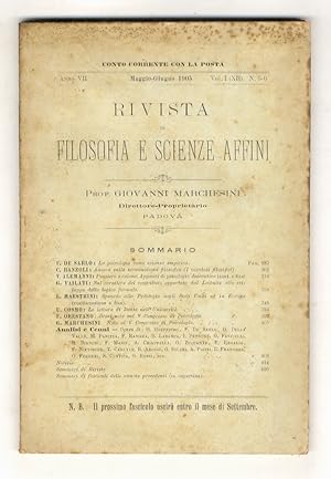 Rivista di filosofia e scienze affini, a. VII, vol. I (XII), n. 5-6, Maggio-Giugno 1905.