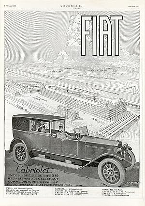 "FIAT Cabriolet Type 519" Annonce originale entoilée illustrée par LABOREY et parue dans L'ILLUST...