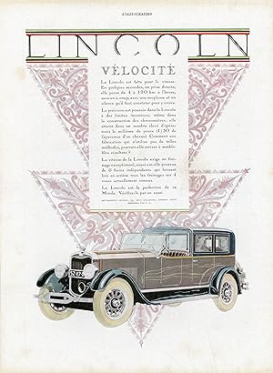 "LINCOLN (Vélocité)" Annonce originale entoilée parue dans L'ILLUSTRATION en 1927
