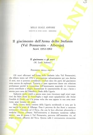 Il giacimento dell'Arma dello Stefanin (Val Pennavaira - Albenga) . Scavi 1952-1962.