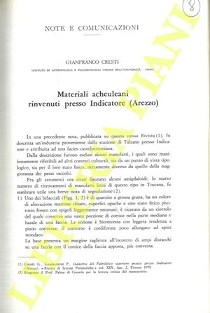 Materiali acheuleani rinvenuti presso Indicatore (Arezzo) .