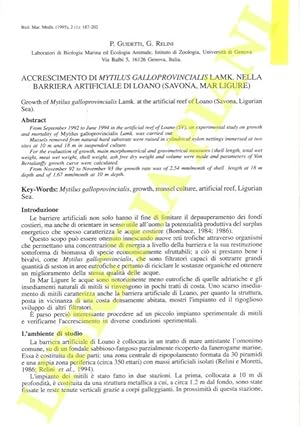 Accrescimento di Mytyilus galloprovincialis Lamk nella barriera artificiale di Loano (Savona, Mar...