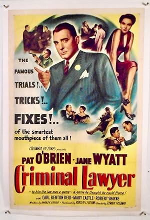 ORIGINAL ONE-SHEET MOVIE POSTER: "CRIMINAL LAWYER". LINEN BACKED