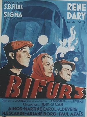 "BIFUR 3" Réalisé par Maurice CAM avec René DARY, AIMOS, Martine CAROL / Affiche originale entoil...