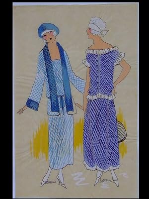 ROBES ART DECO - 1924 - POCHOIR SUR CALQUE, TRES PARISIEN, FRENCH ART DECO FASHION