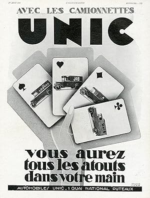 "CAMIONNETTES UNIC" Annonce originale entoilée L'ILLUSTRATION 1/8/1931 (Studio LUPA)