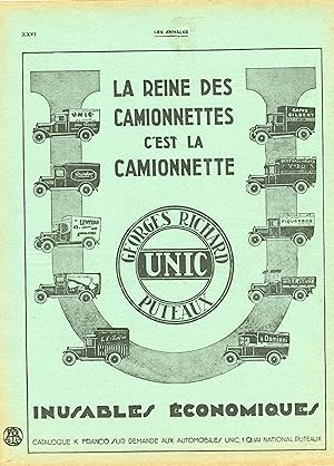 "CAMIONNETTES UNIC" Annonce originale entoilée LES ANNALES années 20