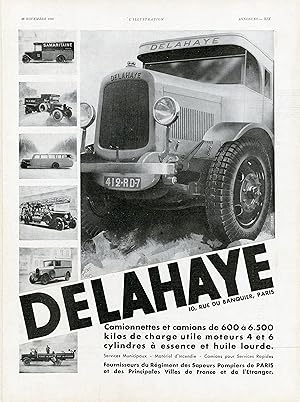 "DELAHAYE" Annonce originale entoilée L'ILLUSTRATION 28/11/1931