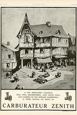 "CARBURATEUR ZENITH" Annonce originale entoilée publiée dans L'ILLUSTRATION (25/4/1925) et illust...