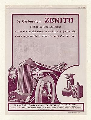 "CARBURATEUR ZENITH" / Annonce originale entoilée illustrée par BOHOY et parue dans L'ILLUSTRATIO...