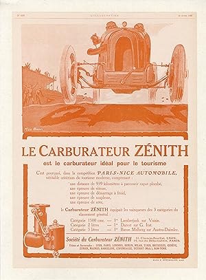 "CARBURATEUR ZENITH" Annonce originale entoilée par Géo HAM parue dans L'ILLUSTRATION (18/4/1925)