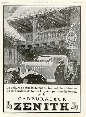 "CARBURATEUR ZENITH" Annonce originale entoilée illustrée par ALO et parue dans L'ILLUSTRATION du...