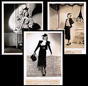 Three 1930s Movie Star Fashion Photographs with Attached Description of the Clothing c1936