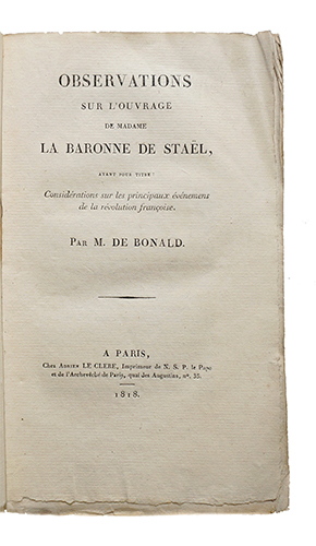 Observations sur l'ouvrage de Madame la baronne de Staël, ayant pour titre: Considérations sur le...