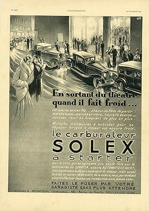 "CARBURATEUR SOLEX" Annonce originale entoilée L'ILLUSTRATION 29/10/32 par LUPA