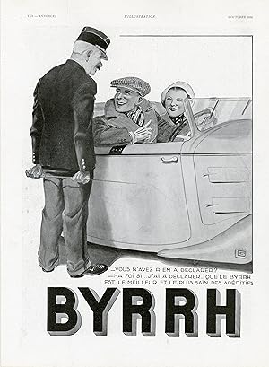 "BYRRH en DOUANE" Annonce originale entoilée L'ILLUSTRATION 5/10/1935 par Georges LÉONNEC