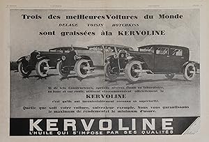 "HUILE KERVOLINE (DELAGE, VOISIN, HOTCHKISS)" Annonce originale entoilée parue dans L'ILLUSTRATIO...