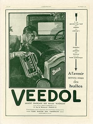 "HUILES VEEDOL (BUICK)" Annonce originale entoilée parue dans L'ILLUSTRATION (30/07/1927)