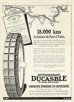 "DUCASBLE / PARIS-TOKIO" Annonce originale entoilée L'ILLUSTRATION 25/4/1925 par PUYBELLE