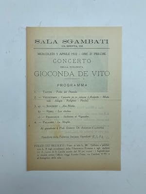 Sala Sgambati, via Ripetta. Concerto della violinista Gioconda De Vito. Programma (pieghevole)