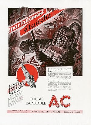 "BOUGIE AC 87" Annonce originale entoilée FRANCE ILLUSTRATION 1948 par Raoul AUGER