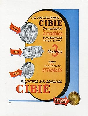 "PROJECTEURS CIBIÉ" Annonce originale entoilée parue dans FRANCE-ILLUSTRATION en 1953