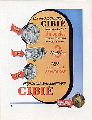 "PROJECTEURS CIBIÉ" Annonce originale entoilée parue dans FRANCE-ILLUSTRATION en 1953