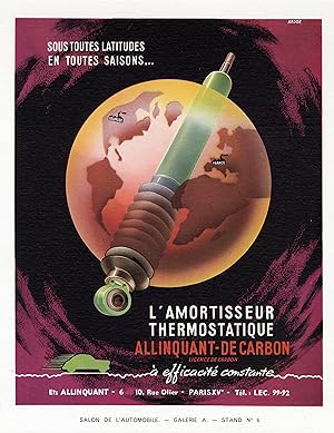 "AMORTISSEUR ALLINQUANT-DE CARBON" Annonce originale entoilée illustrée par ARDOR (fin 40)