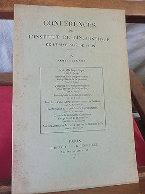 Conférences de L'Institut De Linguistique de l'Université de Paris Tome X Années 1950-1951