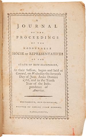 A JOURNAL OF THE PROCEEDINGS OF THE HONOURABLE HOUSE OF REPRESENTATIVES OF THE STATE OF NEW-HAMPS...