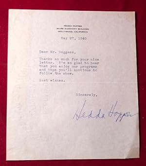 May 27, 1940 Hedda Hopper Signed Letter (TLS)