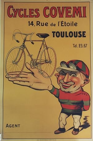 "CYCLES COVEMI TOULOUSE" Affiche originale entoilée / Litho GUIONIE, REDIER & HEER (vers 1920)