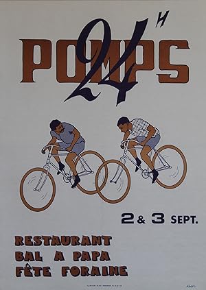 "24 Heures CYCLISTES de POMPS 1995" Affiche originale entoilée / Offset de A. COUSTET / Imp. EXA-...