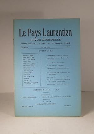Le Pays Laurentien. Revue mensuelle. 1ère année, no. 4 : Avril 1916