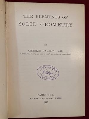 The Elements of Solid Geometry. First Edition.