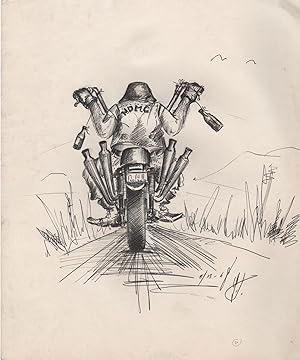 [Original Pen-and-Ink Drawing of Outlaw Biker]