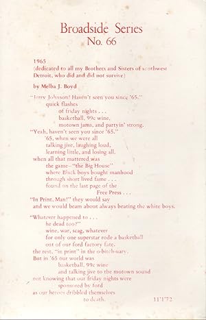 1965 [.] FLOWERS AT THE JACKSON FUNERAL HOME [.] X PRESSING FEELIN (Broadside No. 66)