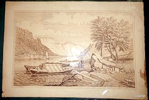 4 Pen and ink sepia drawings of the Rhine, Tintern Abbey and Bristol (Avon Gorge?) 1866-1875