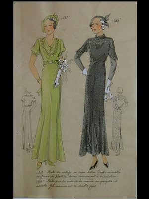FRENCH ART DECO FASHION, DRESSES, ROBE DE MARIAGE - 1933 POCHOIR PRINT - LES CROQUIS DE PARIS, MODE