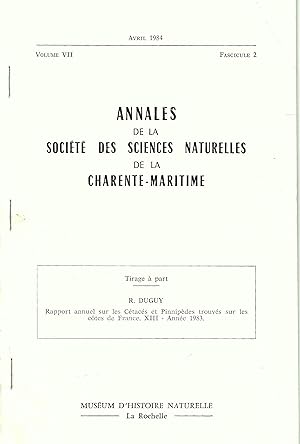 Rapport Annuel sur les Cétacés et Pinnipèdes trouvés sur les côtes de France. Année 1983