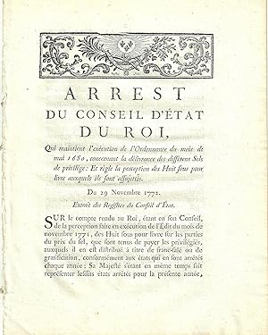 Arrest qui maintient de l'Ordonnance du mois de mai 1680, concernant la délivrance de différents ...