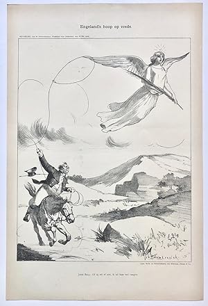 [Original lithograph/lithografie by Johan Braakensiek] Engeland's hoop op vrede, 18 Mei 1902, 1 pp.