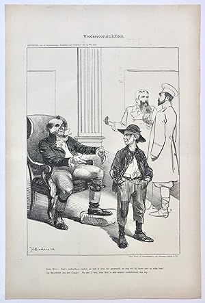 [Original lithograph/lithografie by Johan Braakensiek] Vredesvooruitzichten, 25 Mei 1902, 1 pp.
