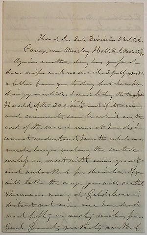 AUTOGRAPH LETTER, SIGNED, FROM UNION GENERAL McLEAN TO HIS WIFE WHILE IN THE FIELD ON SHERMAN'S M...