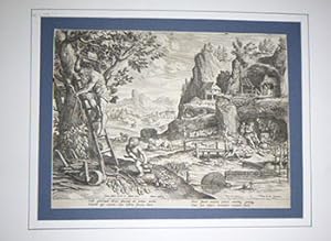 Seth and Enosh (Seth generavit Enos) from The story of the family of Seth. Original engraving.