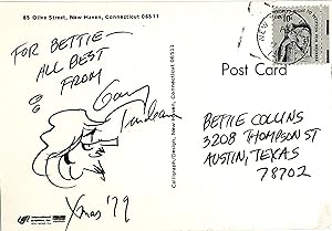 TRUDEAU, GARRY. Doonesbury's Zonker Harris Signed Sketch, on a postcard, "Xmas '79."