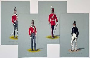 Four original paintings: Royal Navy Midshipman, 3rd Foot Guards Officer, Lanark Volunteers Captai...