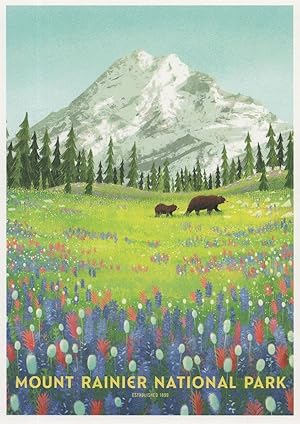 Mount Rainier Tacoma Glaciers Lake Waterfall Bears National Park Postcard